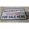 Image 1 : "The Leader-Post Saskatchewan's Biggest Daily For Sale Here" Enamel Advertising Sign 6”×12”