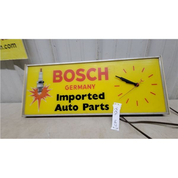 Bosch Germany Imported Auto Parts Lighted Advertising Clock with Spark Plug