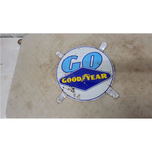 Goodyear “Go” Tire Flap Metal Sign, 16” Diameter