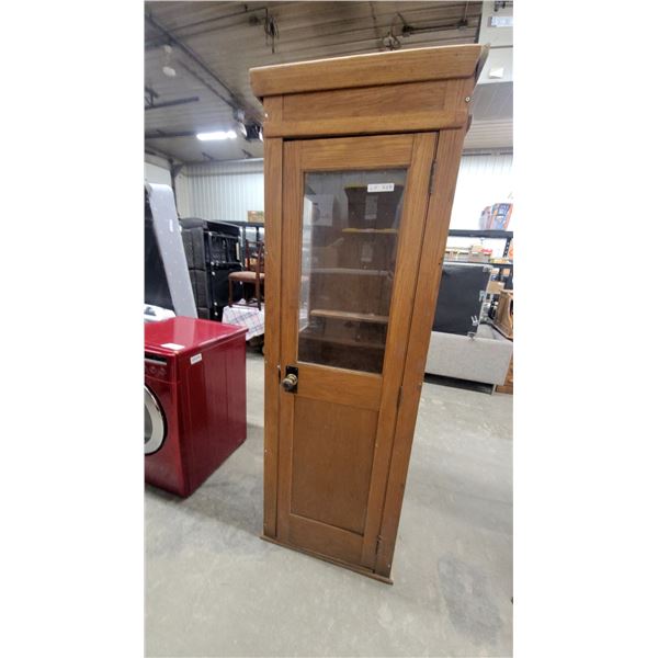 M.T.S. 1920s Oak Phone Booth with Door and Glass, 84”×27”×27”