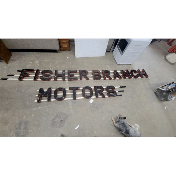 Vintage “FISHER BRANCH MOTORS” Art Deco Wood Sign Letters, 6 Pieces