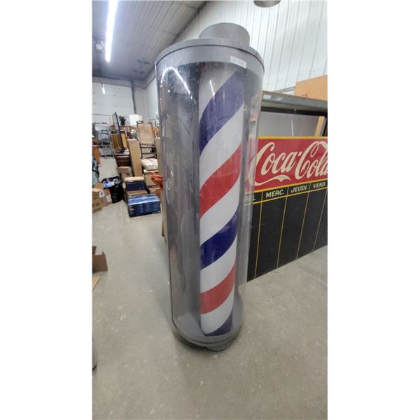 Vintage Barber Pole in Clear Cylindrical Case, Red, White and Blue Stripes, 72”