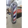 Image 1 : Vintage Barber Pole in Clear Cylindrical Case, Red, White and Blue Stripes, 72”