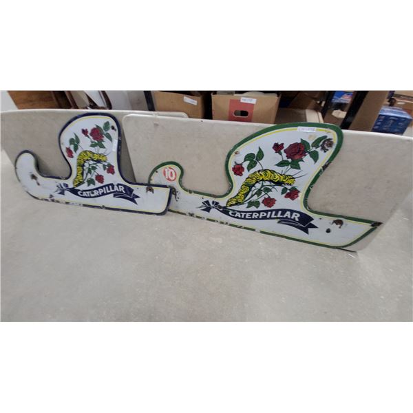 Two Caterpillar Carnival Ride Porcelain Side Shields, “10 Cents a Ride”