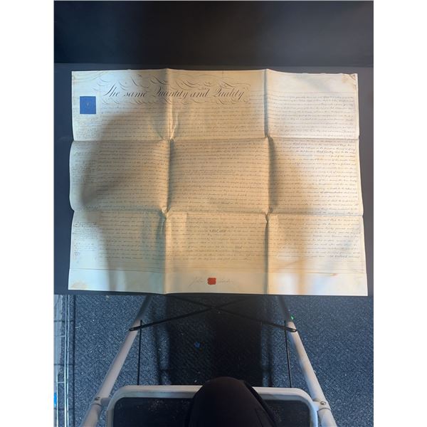Handwritten Legal Document with Blue Revenue Stamp, Signed by John Locke
