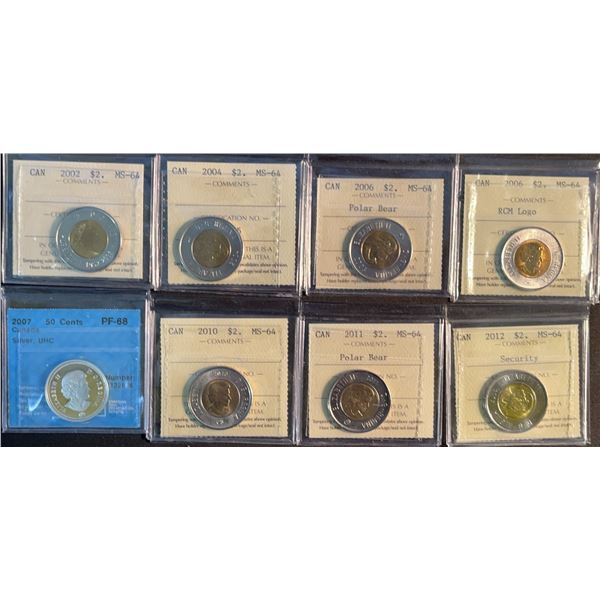 2007–2015 Canada $2 and 50 Cent Coin Lot, Graded