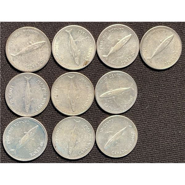 10 1967 Canadian Centennial Silver Dimes