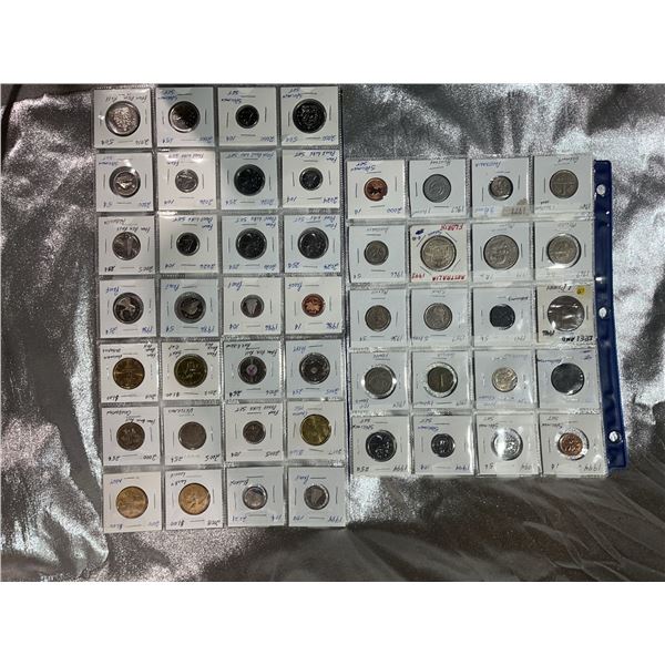 World Coin Collection in Cardboard Holders, 62 Pieces