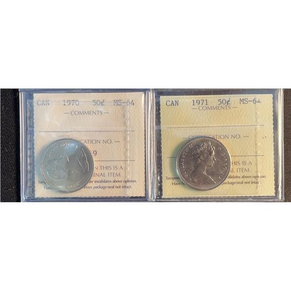 1970 and 1971 Canada 50 Cent Coins MS-64