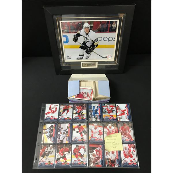LOT OF HOCKEY TRADING CARDS AND A SIDNEY CROSBY FRAMED 8X10