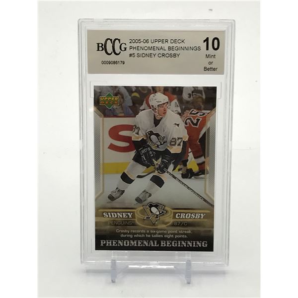 2005-6 UPPER DECK PHENOMENAL BEGINNINGS SIDNEY CROSBY TRADING CARD - BCCG GRADE 10