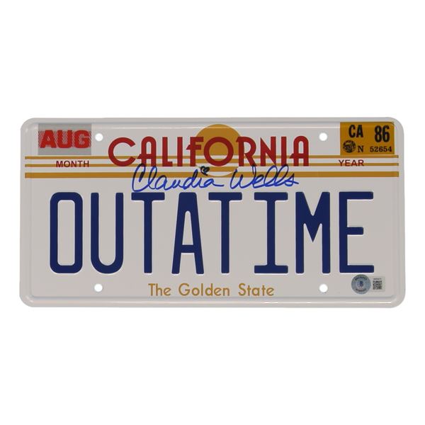 CLAUDIA WELLS SIGNED OUTATIME LICENSE PLATE - BECKETT COA