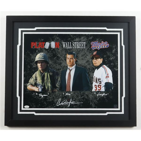 CHARLIE SHEEN SIGNED AND FRAMED MOVIE PRESENTATION PIECE - JSA COA
