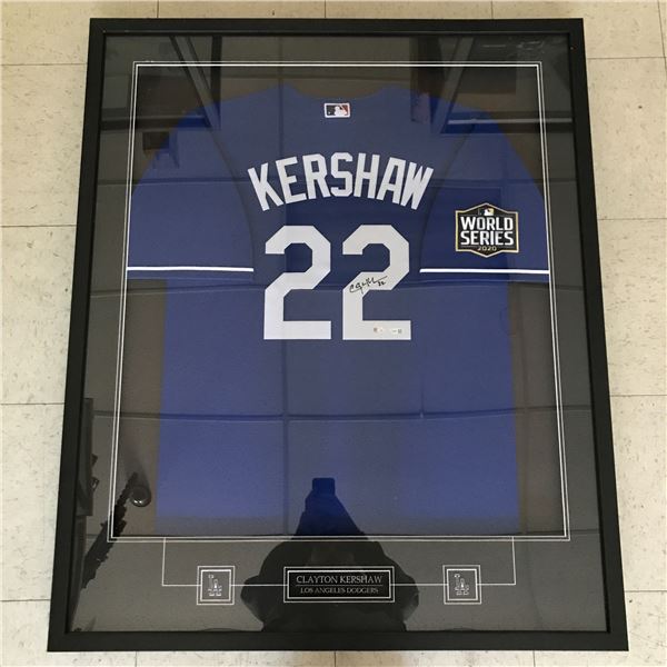 CLAYTON KERSHAW SIGNED AND FRAMED WORLD SERIES JERSEY - FANATICS COA