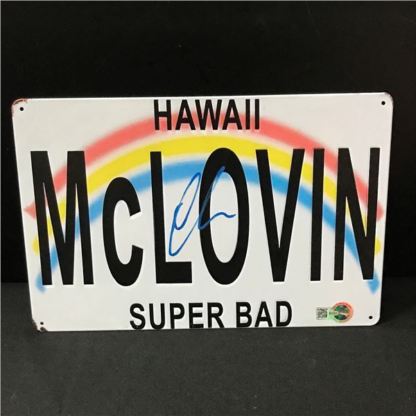 CHRISTOPHER MINTZ PLASSE SIGNED MCLOVIN LICENSE PLATE - WWOC COA