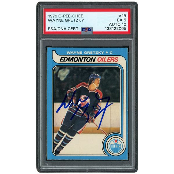 1979 OPC WAYNE GRETZKY SIGNED ROOKIE CARD - PSA ENCAPSULATED 5/10