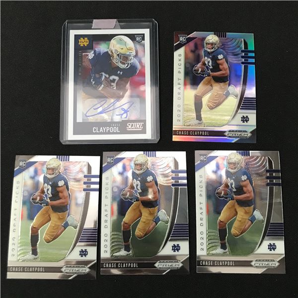 LOT OF 5 CHASE CLAYPOOL ROOKIE TRADING CARDS INCLUDING 1 SIGNED
