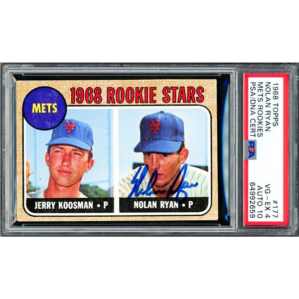 1986 TOPPS NOLAN RYAN METS ROOKIES SIGNED TRADING CARD - PSA ENCAPSULATED 4/10