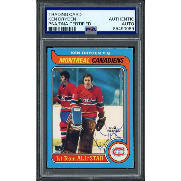 1979 OPC KEN DRYDEN SIGNED TRADING CARD - PSA ENCAPSULATED