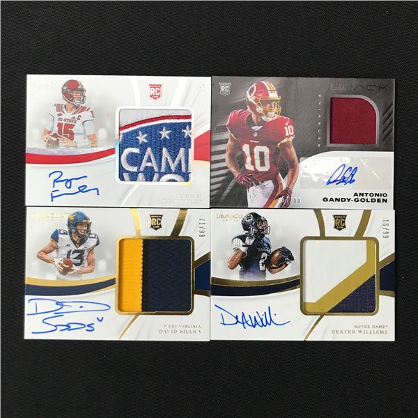 LOT OF 4 SIGNED ROOKIE PATCH FOOTBALL TRADING CARDS