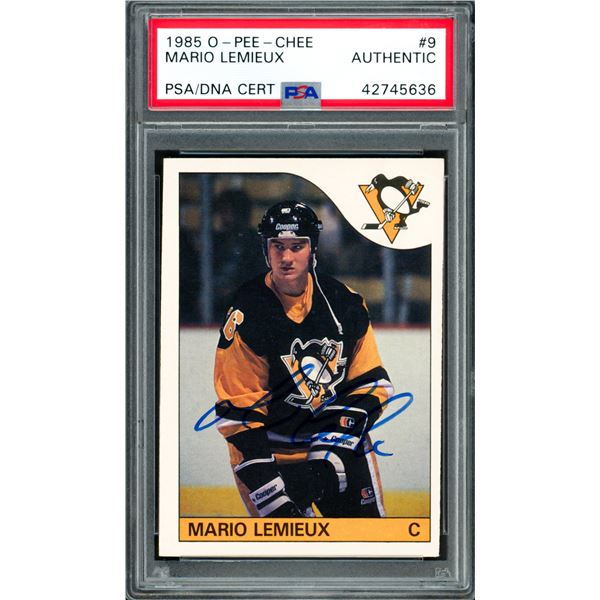 1985 OPC MARIO LEMIEUX SIGNED ROOKIE CARD - PSA ENCAPSULATED