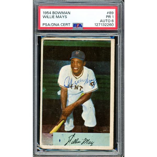 1954 BOWMAN WILLIE MAYS SIGNED TRADING CARD - PSA ENCAPSULATED 1/6