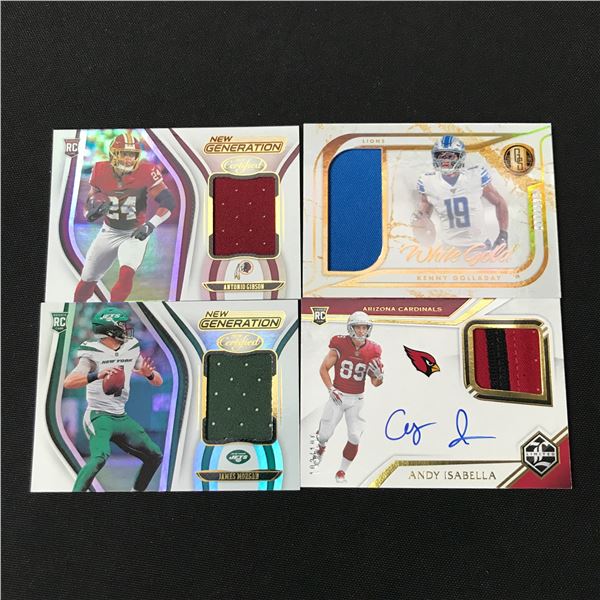 LOT OF 4 NFL PATCH FOOTBALL TRADING CARDS INCLUDING 1 SIGNED