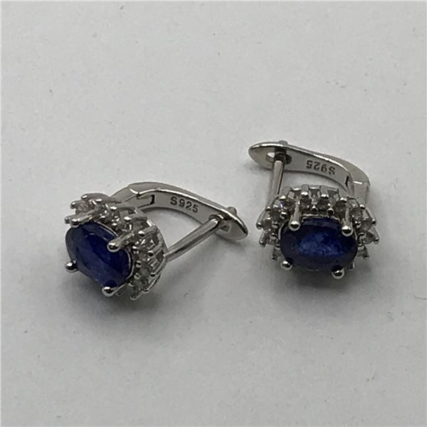 PAIR OF NATURAL SAPHIRE BLUE EARINGS 2.1 CTS AA - JEWEL SCAN REPLACEMENT VALUE  $2,491