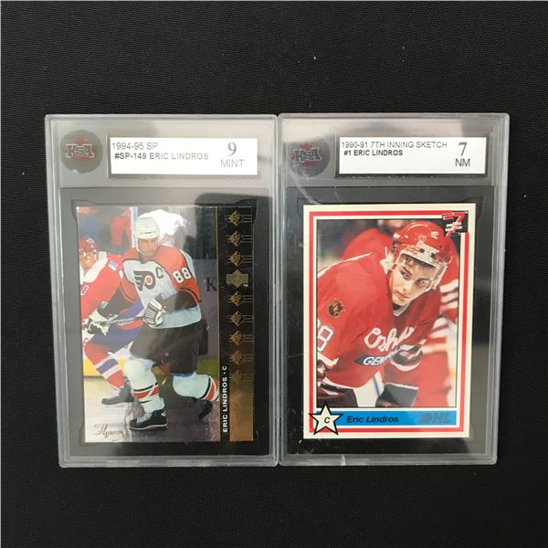 LOT OF 2 ERIC LINDROSS GRADED HOCKEY TRADING CARDS