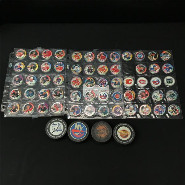 NHL POGS AND VINTAGE HOCKEY PUCKS LOT