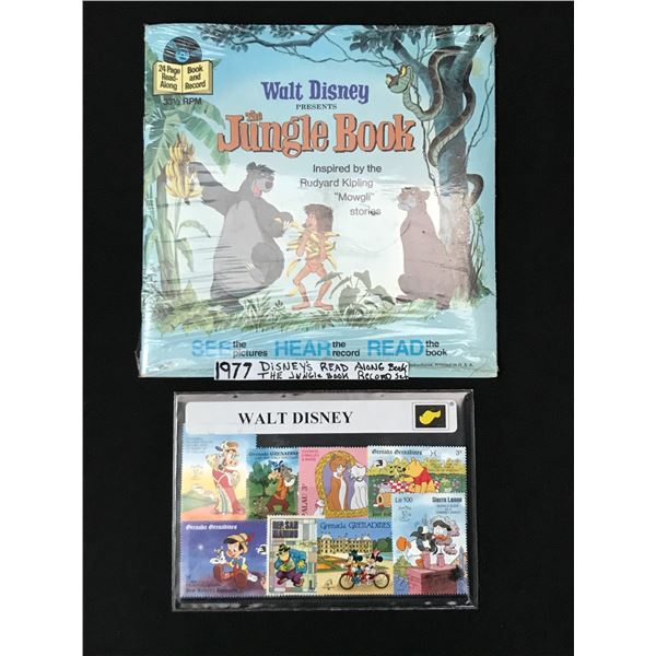 WALT DISNEY STAMPS AND JUNGLE BOOK READ ALONG BOOK AND RECORD SET