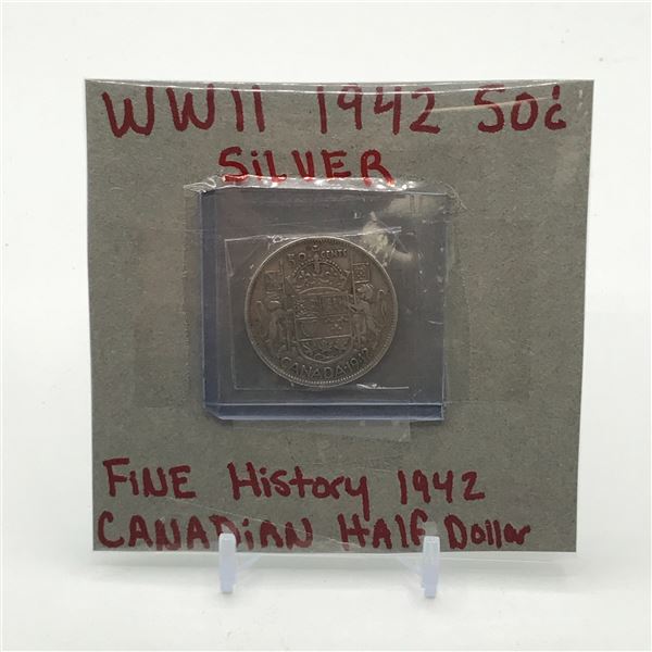 1942 WWII 50C SILVER CANADIAN HALF DOLLAR