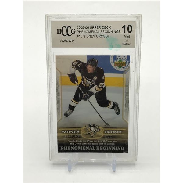 2005-6 UPPER DECK PHONEMONAL BEGINNINGS SIDNEY CROSBY TRADING CARD - BCCG GRADE 10
