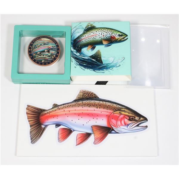1 OZ TROUT COLOURED COPPER ROUND IN