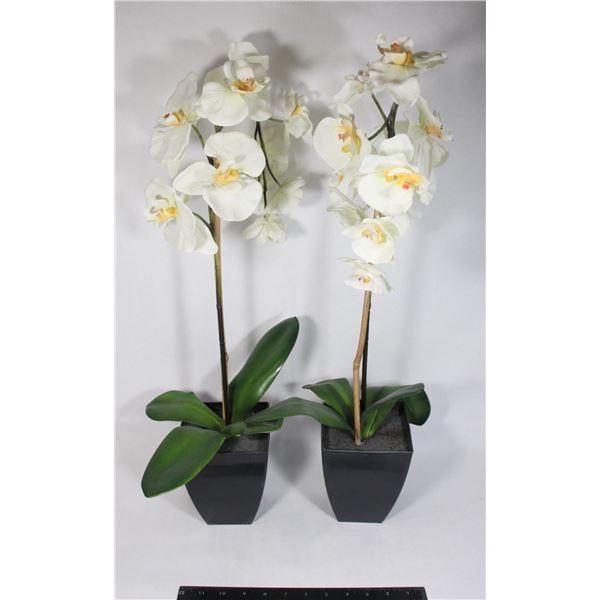 FAUX ORCHID FLOWERS IN BLACK POTS