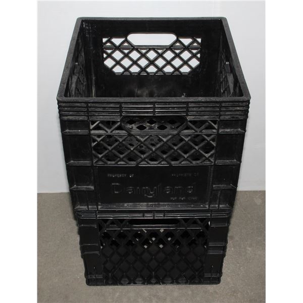TWO DAIRYLAND MILK CRATES BLACK