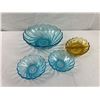 Image 1 : Hazel Atlas Capri Blue Bowls and Anchor Hocking Fairfield Amber Relish Dish
