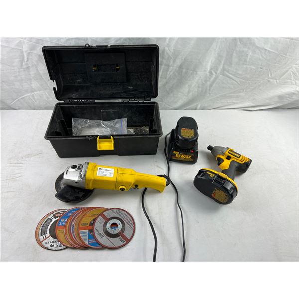 Power Fist 5" Angle Grinder and Dewalt 18V Cordless Impact Drill