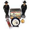 Image 1 : Hopalong Cassidy items (6), 2 chalkware figures, 13.5"H, flashlight by Topper Toys, US Time alarm cl