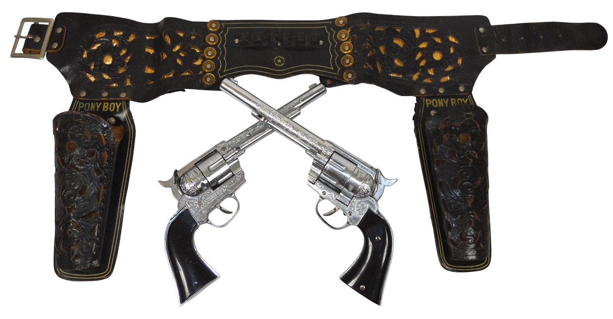 Toy cap guns & holsters, Paladin black leather double holster w