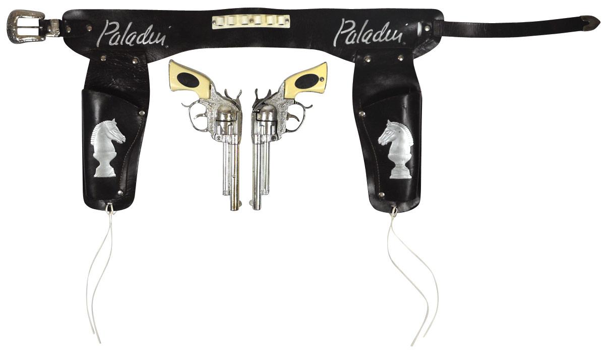 Toy cap guns & holsters, Paladin black leather double holster w