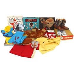 Children's Western clothes & boots, Sally Starr 2-pc cowgirl outfit by Pla-master in orig box w/auto