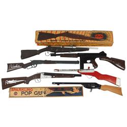 Toy cap guns & rifles (7), includes 2 Paladin, Shooting Sam cap gun rifle, Mattel Tommy Burst, 2 Bud