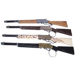 Toy cap guns (4), Hubley rifle cap guns-3 different variations of the Scout Rifle & a Rifleman, VG t