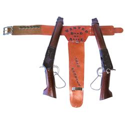 Wanted Dead or Alive toy gun lot (3); includes Josh Randall leather shotgun holster & 2 Mares Laig s