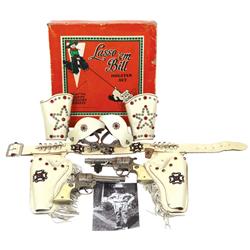 Toy cap gun & holster set in orig box, Lasso 'em Bill Holster Set by Keyston Bros., includes jeweled