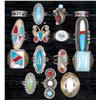Image 1 : Jewelry, (15) rings w/turquoise, onyx & mother-of-pearl stones, all different styles & sizes, a grea