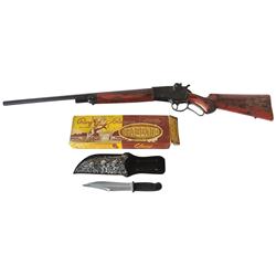 Roy Rogers toys (2), leather scabbard w/toy knife in orig box & Roy Rogers cap gun rifle, both c.195