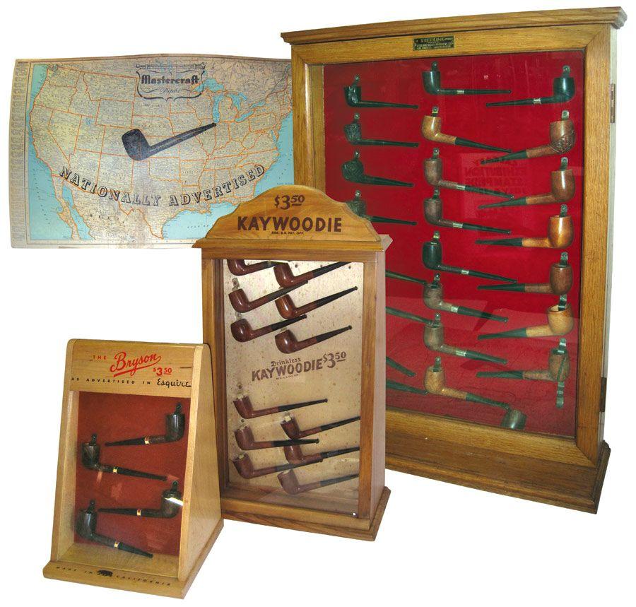 Pipe store displays (4), Kaywoodie case w/12 pipes, 22"H x 12"W