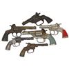 Image 1 : Toy cap guns (6), all cast iron, Sliko, Hero w/red grips, Bull Dog, Oh Boy & 2 marked SW (one missin